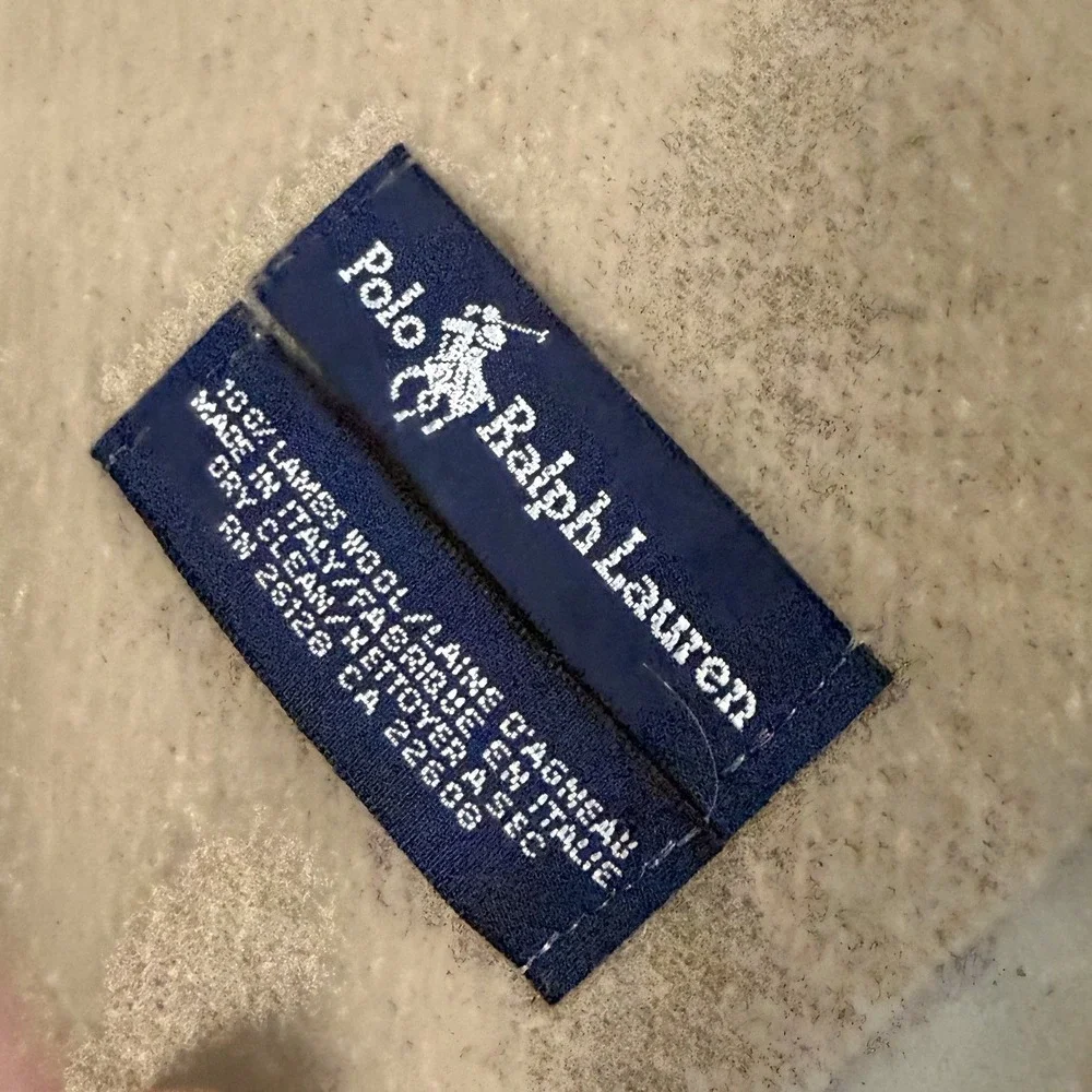 Polo Ralph Lauren Scarf Unisex OS Tan Excellent Lambswool Fringed Pony Logo